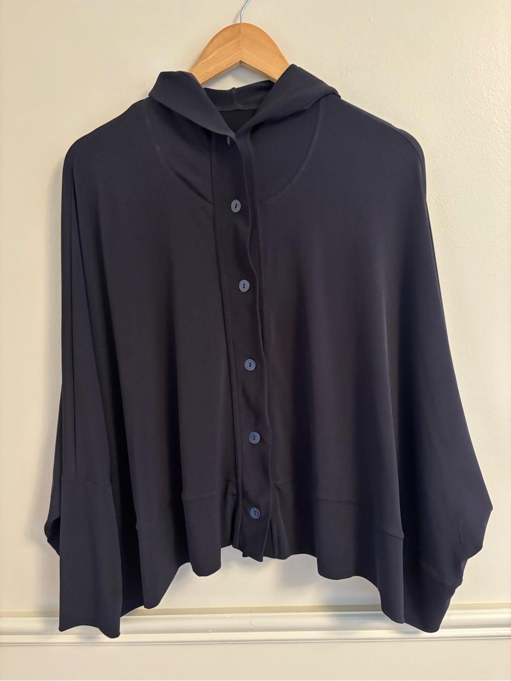 Lauren Vidal Black Hooded Button-Front Women's Top
